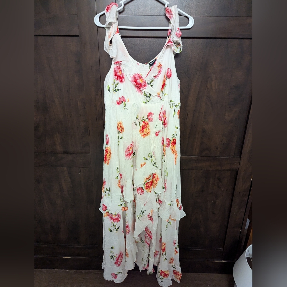 White Floral Flounce Challis Maxi Dress